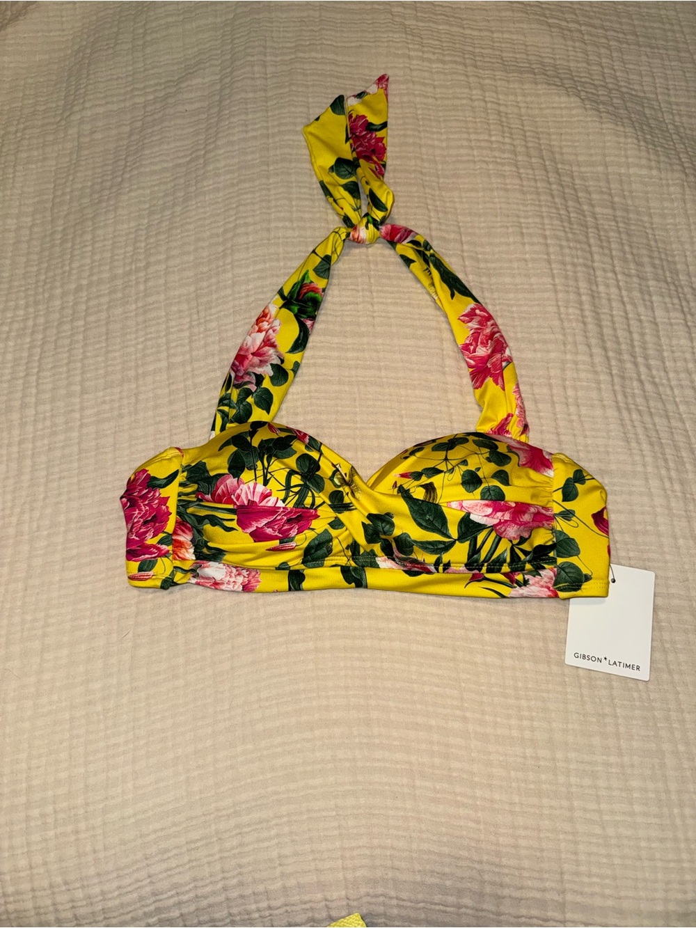 🌺 Gibson & Latimer Floral Bikini Top – Yellow Tropical Halter - Picture 2 of 6